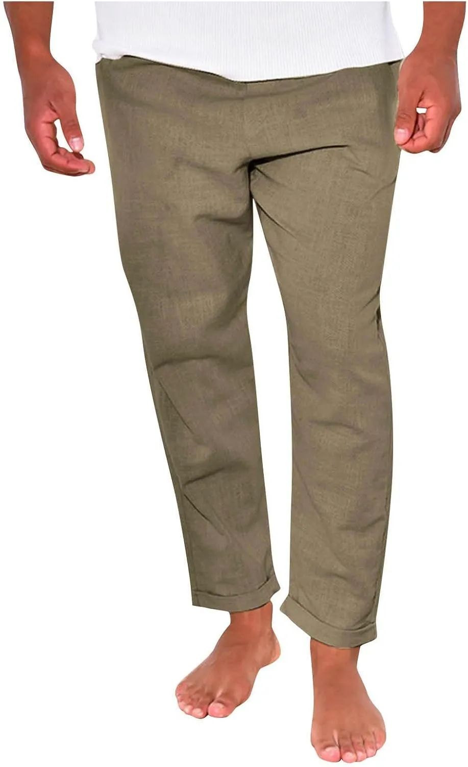 Men Linen Pants Elastic Waist Drawstring Beach Pants Harem Summer Pants Lightweight Linen Trousers with Pockets