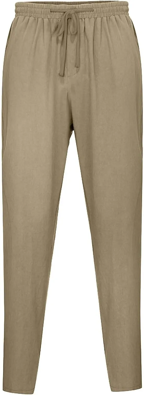 Men Linen Pants Elastic Waist Drawstring Beach Pants Harem Summer Pants Lightweight Linen Trousers with Pockets