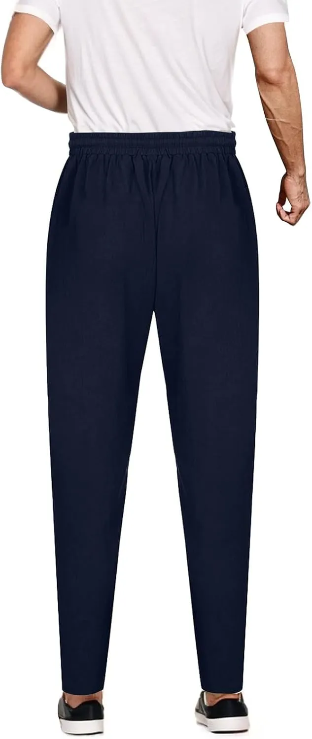 Men Linen Pants Elastic Waist Drawstring Beach Pants Harem Summer Pants Lightweight Linen Trousers with Pockets