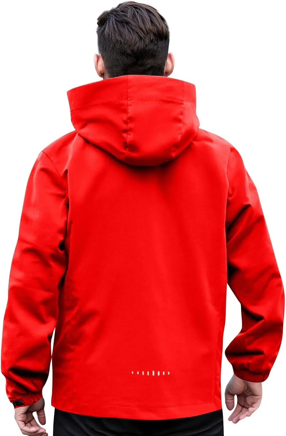 Men Waterproof Jacket Zip Up Hoodie Plus Size Long Sleeve Solid Button Windproof Outdoor Coat with Pocket