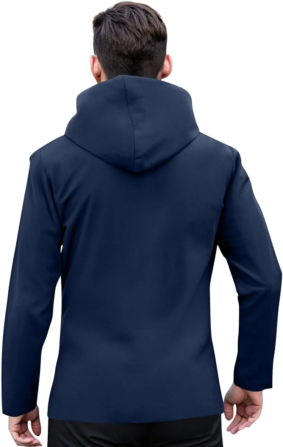 Men Waterproof Jacket Zip Up Hoodie Plus Size Long Sleeve Solid Button Windproof Outdoor Coat with Pocket