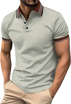 Mens Athletic Short Sleeve Polo Shirts 2025 Casual Golf Shirts Buttons Collared Solid T Shirts with Pocket