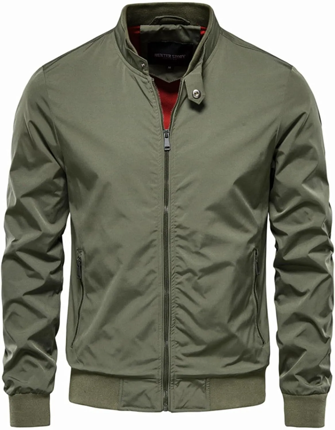 Mens Bomber Jackets Lightweight Windbreaker Fashion Solid Sports Zipper Stand Collar Winter Coat with Pockets