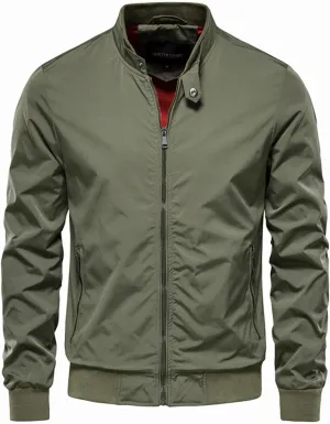 Mens Bomber Jackets Lightweight Windbreaker Fashion Solid Sports Zipper Stand Collar Winter Coat with Pockets