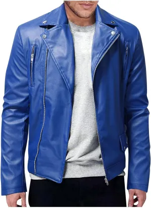 Men's Bomber Jackets Winter Autumn And Casual Solid Color Long-Sleeved Slim Faux Leather Jacket, S-XL