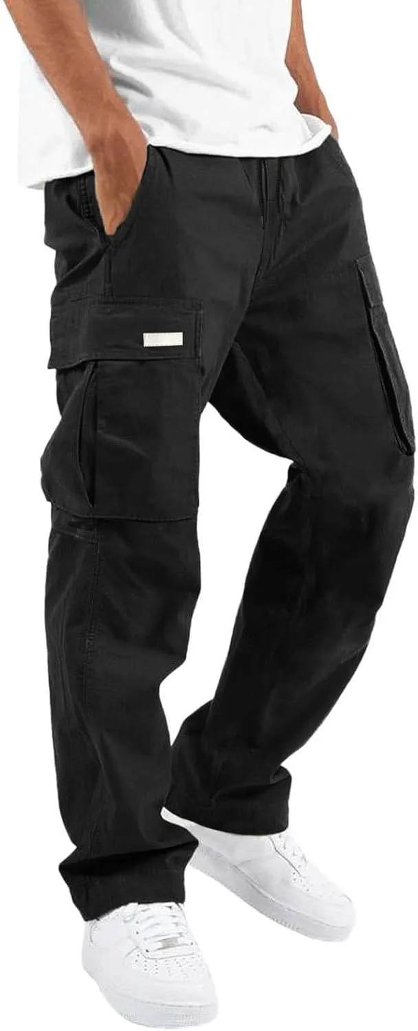 Men's Cargo Pants Solid Color Summer Lightweight Trousers Lounge Loose Fit Overalls House Outdoor Hiking Joggers