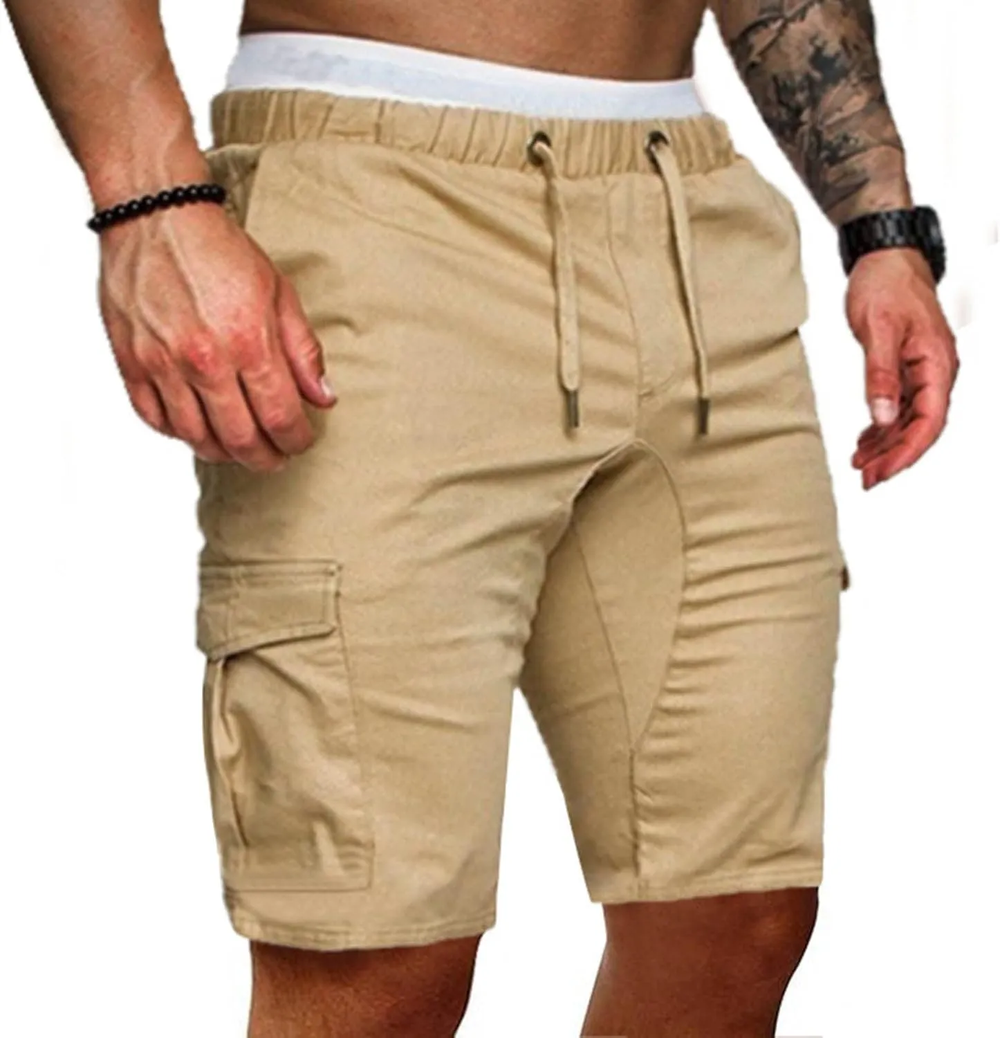 Men's Cargo Shorts Elastic Waistband Drawstring Relaxed Fit Cotton Summer Casual Lightweight Work Shorts with Pockets