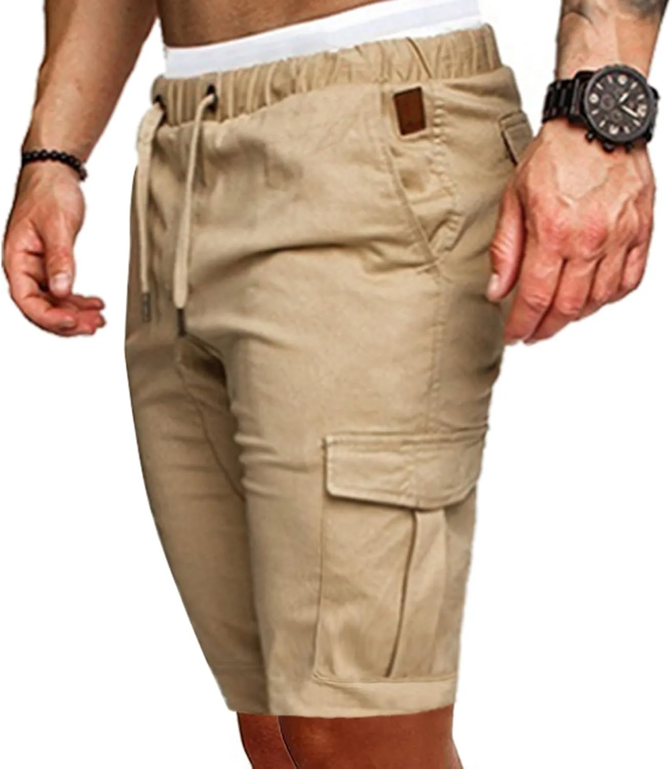 Men's Cargo Shorts Elastic Waistband Drawstring Relaxed Fit Cotton Summer Casual Lightweight Work Shorts with Pockets