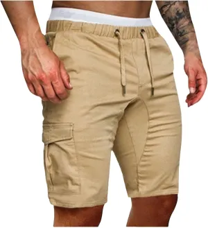 Men's Cargo Shorts Elastic Waistband Drawstring Relaxed Fit Cotton Summer Casual Lightweight Work Shorts with Pockets