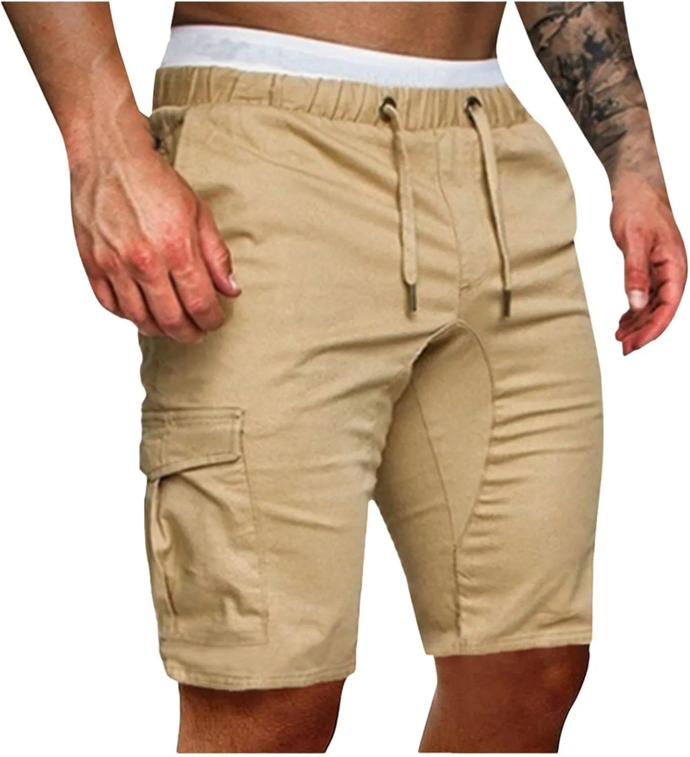 Men's Cargo Shorts Elastic Waistband Drawstring Relaxed Fit Cotton Summer Casual Lightweight Work Shorts with Pockets