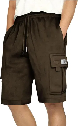 Mens Cargo Sweat Shorts Casual Elastic Waist Drawstring Relaxed Fit Comfy Workout Athletic Jogger Shorts with Pockets