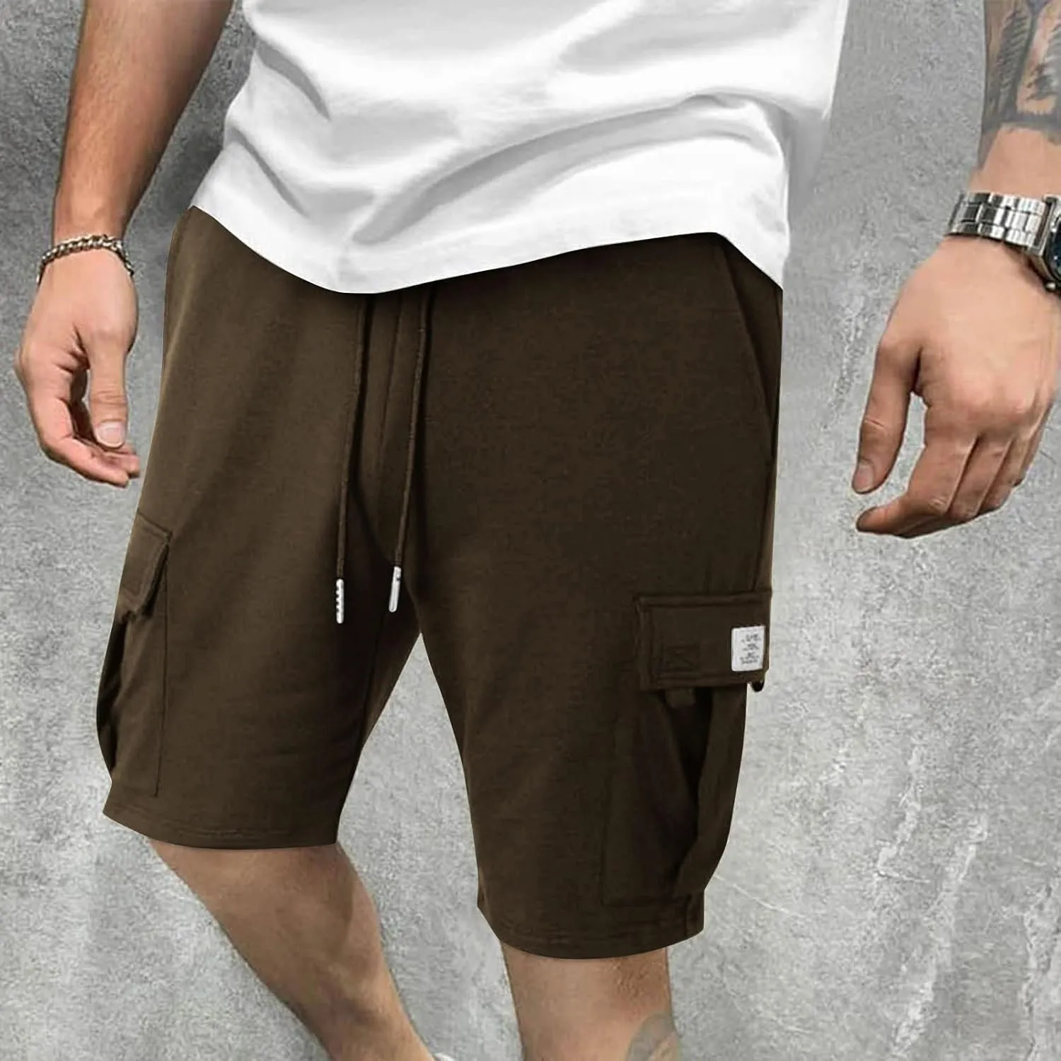 Mens Cargo Sweat Shorts Casual Elastic Waist Drawstring Relaxed Fit Comfy Workout Athletic Jogger Shorts with Pockets