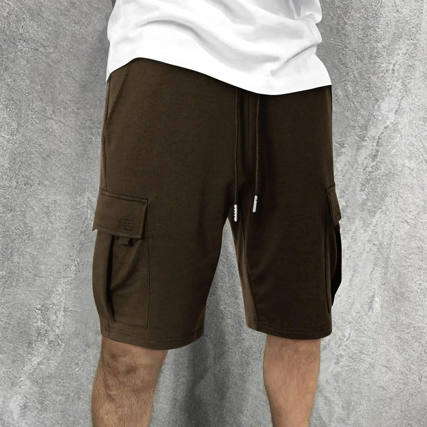 Mens Cargo Sweat Shorts Casual Elastic Waist Drawstring Relaxed Fit Comfy Workout Athletic Jogger Shorts with Pockets