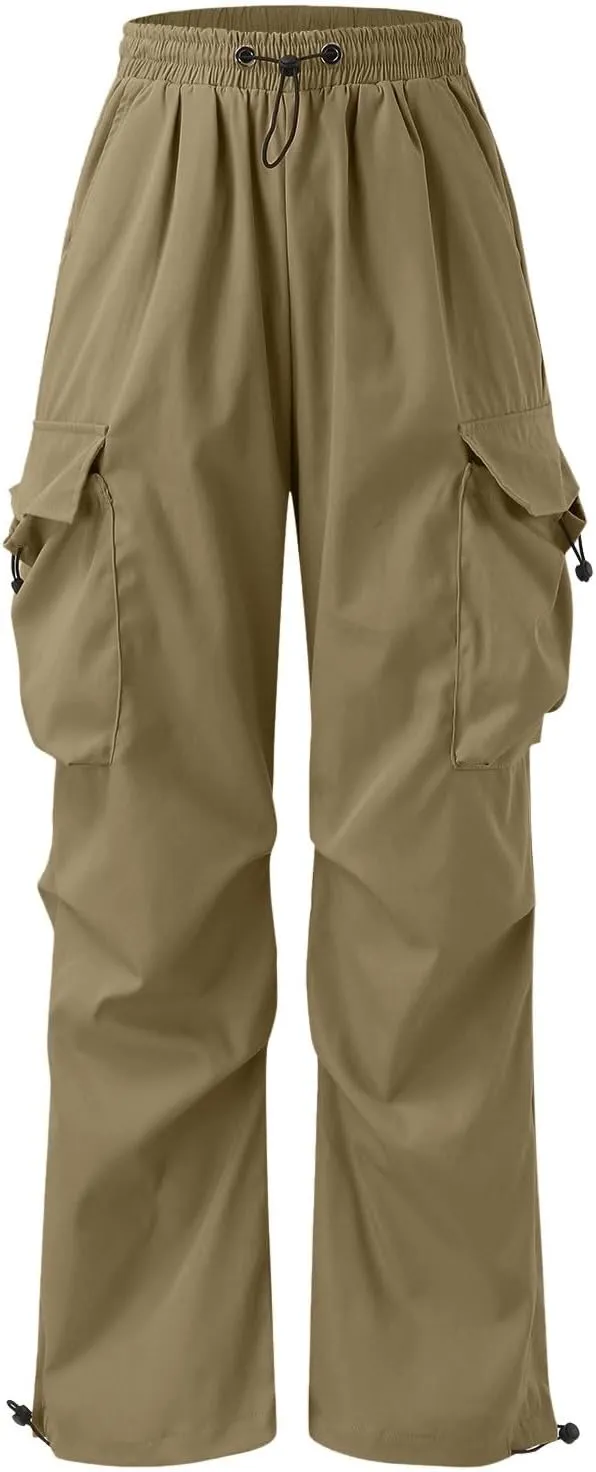 Mens Cargo Work Pant Wide Leg Casual Joggers Drawstring Waist Track Pants with Pockets