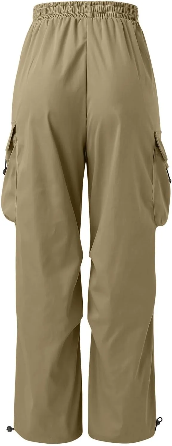 Mens Cargo Work Pant Wide Leg Casual Joggers Drawstring Waist Track Pants with Pockets