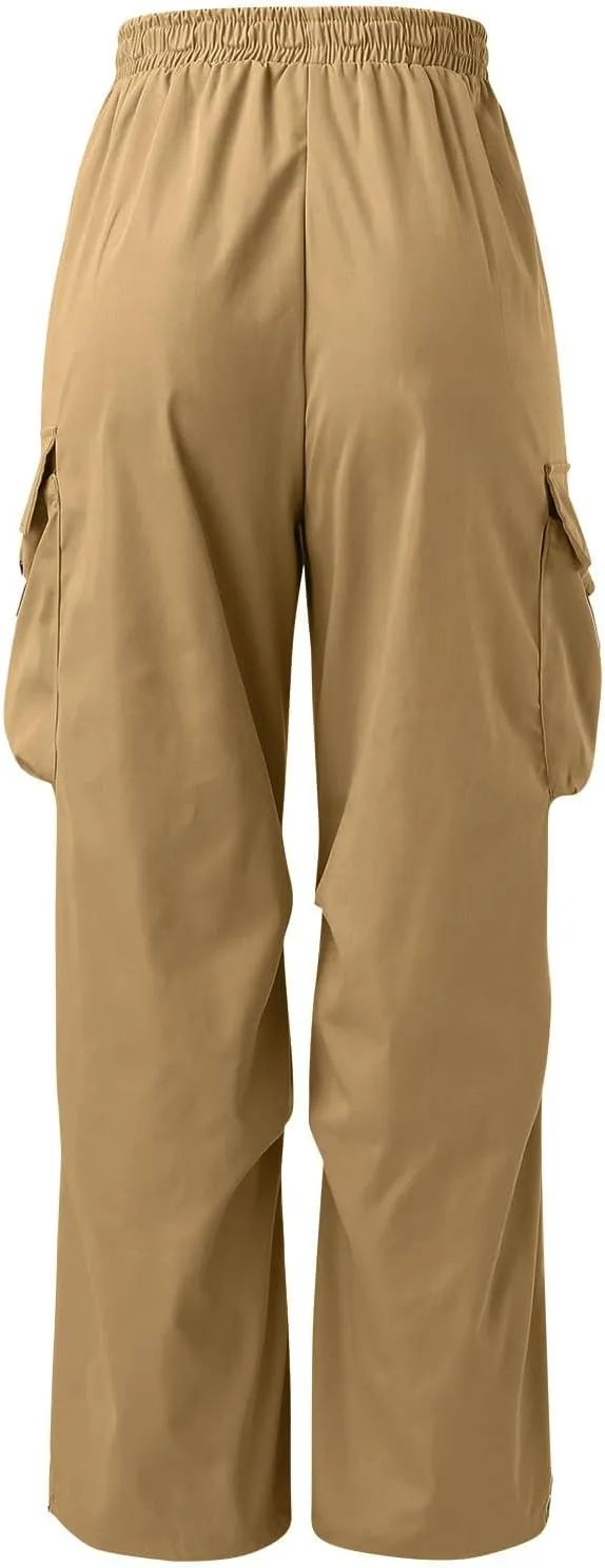 Mens Cargo Work Pant Wide Leg Casual Joggers Drawstring Waist Track Pants with Pockets