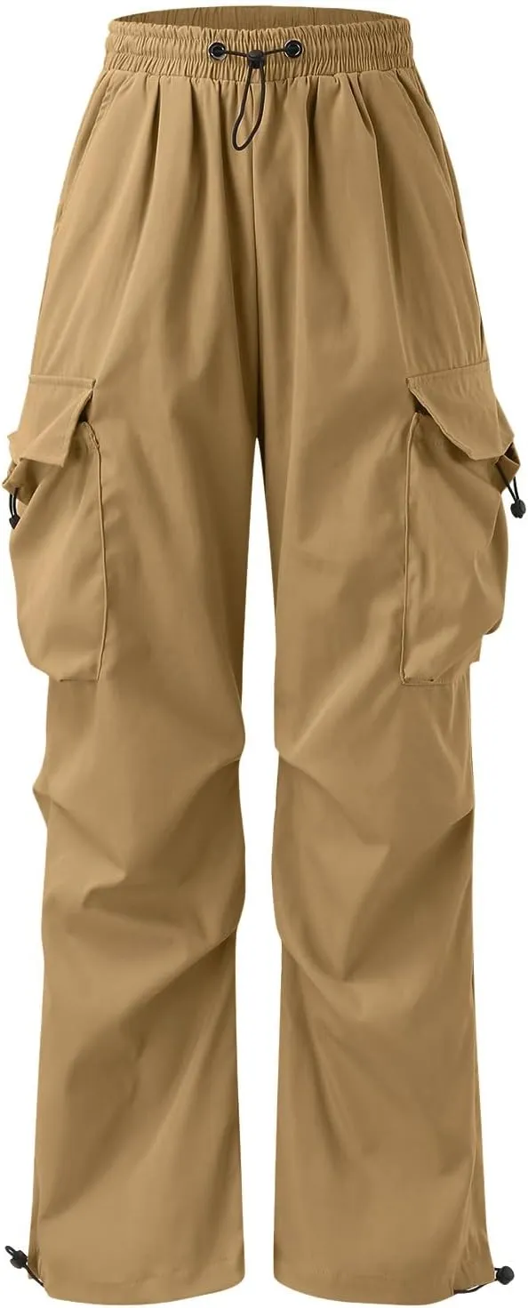 Mens Cargo Work Pant Wide Leg Casual Joggers Drawstring Waist Track Pants with Pockets