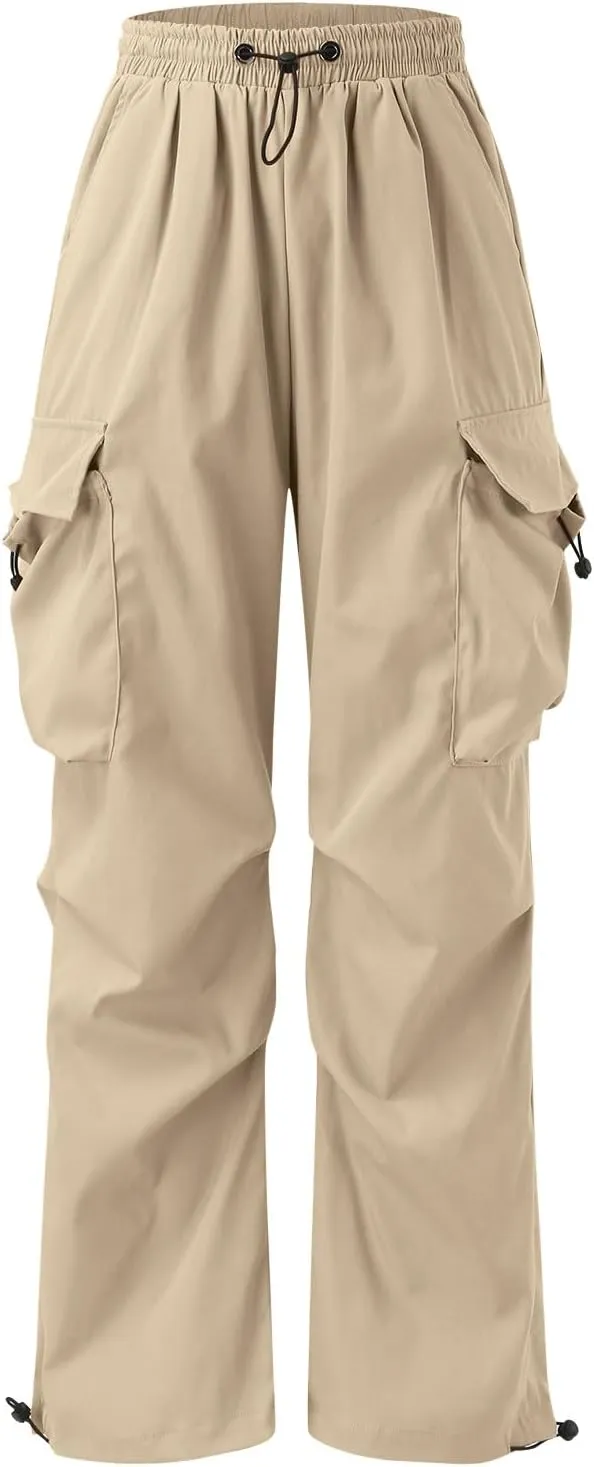Mens Cargo Work Pant Wide Leg Casual Joggers Drawstring Waist Track Pants with Pockets