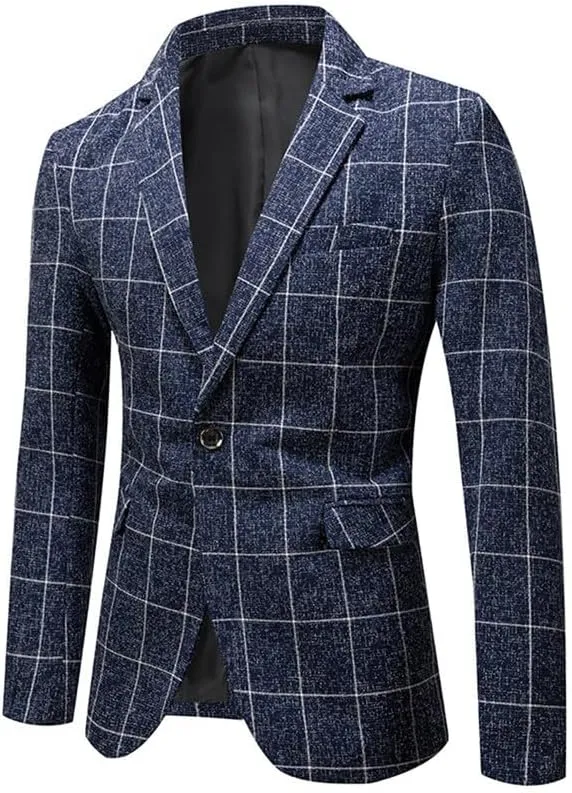 Mens Casual Blazer Suit Jacket Stylish Sport Coats 1 Button Lightweight Notched Lapel Blazers for Daily