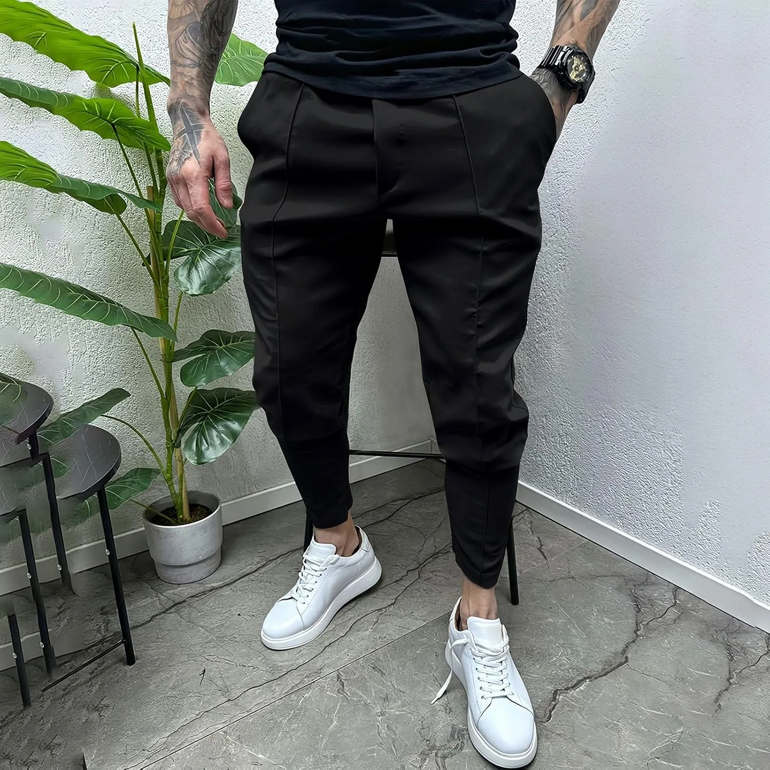 Men's Casual Cargo Chino Trousers Sport Jogging Slim Fit Trousers Linen Pants Men's Straight Tapered Fit Cargo Pants