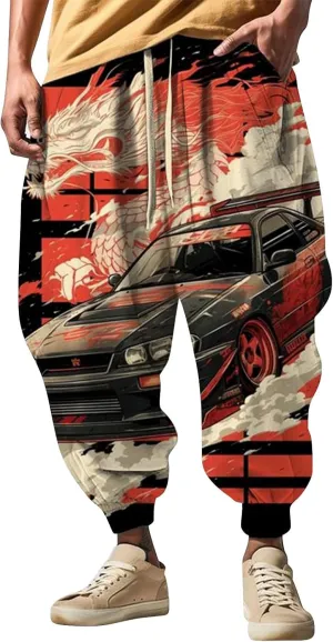 Mens Casual Harem Pants Men's Autumn Fun Print Fashion Street Feel Casual Elastic Waist Drawstring Hippie Trousers