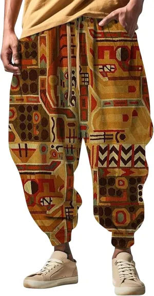 Mens Casual Harem Pants Men's Autumn Fun Print Fashion Street Feel Casual Elastic Waist Drawstring Hippie Trousers
