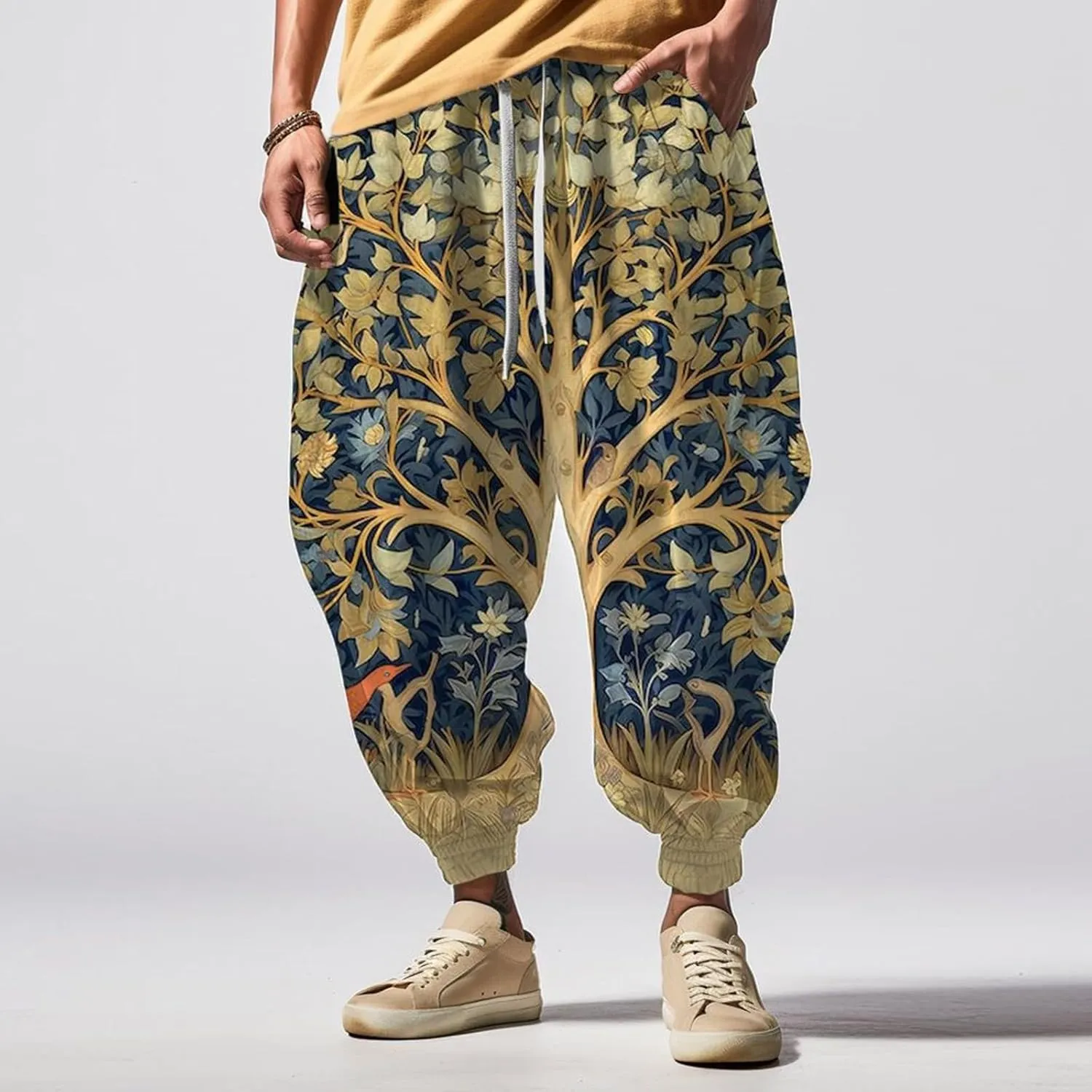 Mens Casual Harem Pants Men's Autumn Fun Print Fashion Street Feel Casual Elastic Waist Drawstring Hippie Trousers