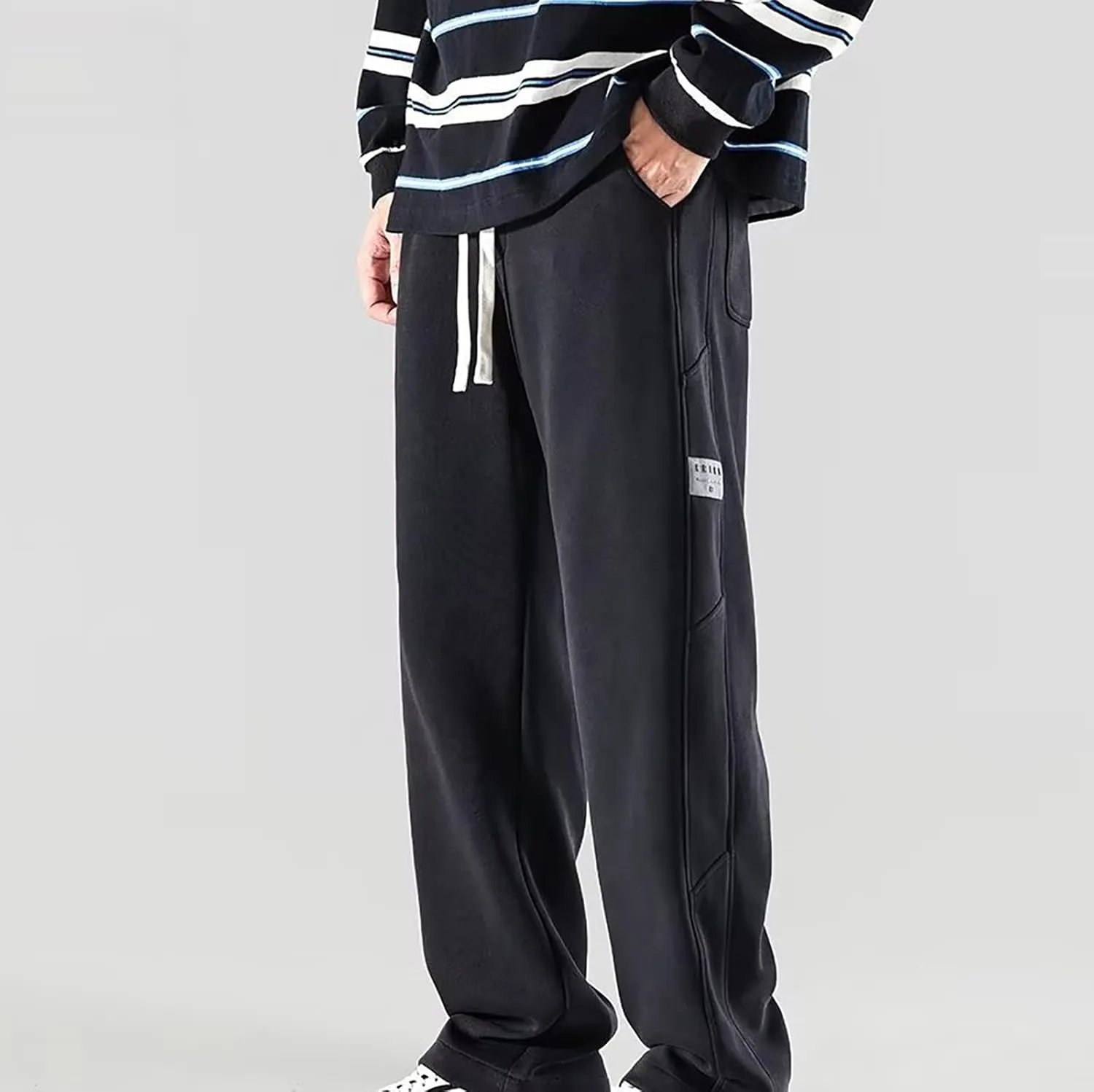 Mens Casual Pants Cargo Drawstring Elastic Waist Pants Linen Summer Beach Pants Open Bottom Casual Pants