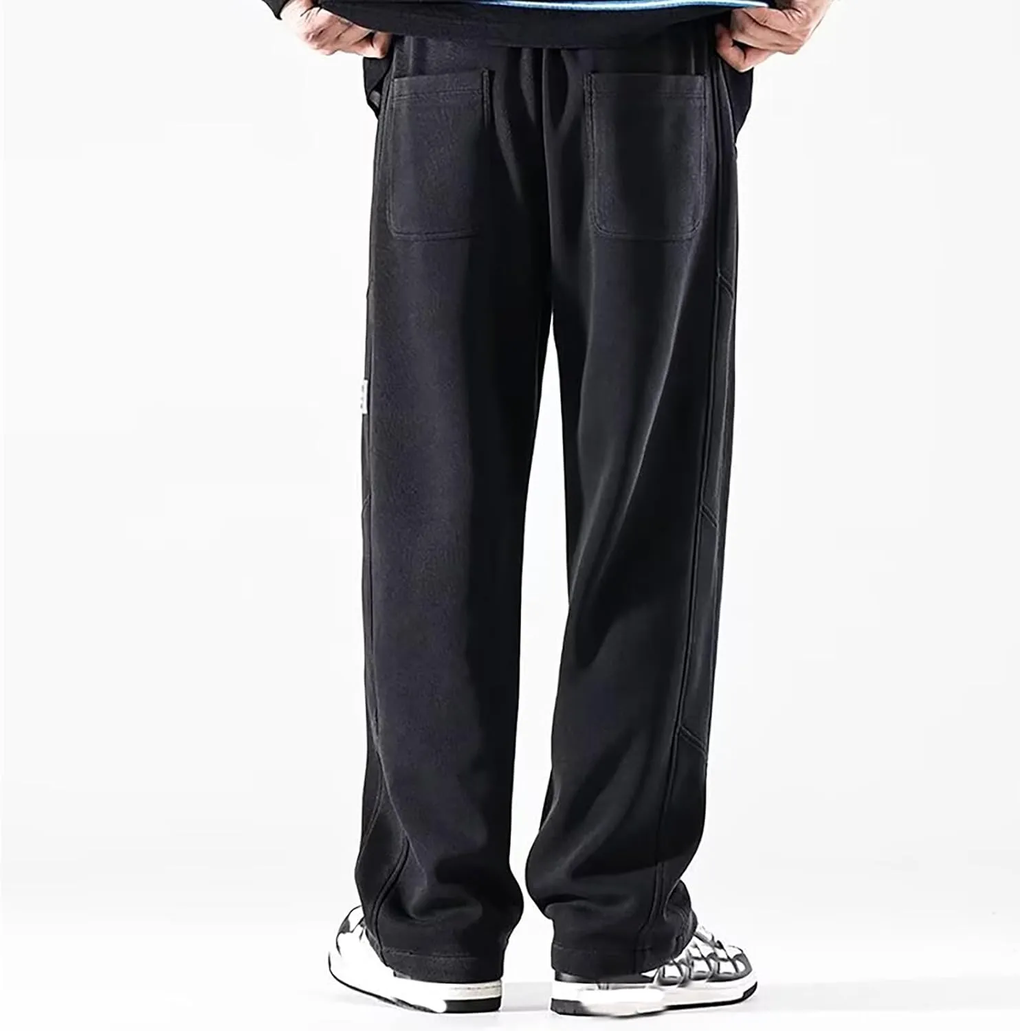 Mens Casual Pants Cargo Drawstring Elastic Waist Pants Linen Summer Beach Pants Open Bottom Casual Pants