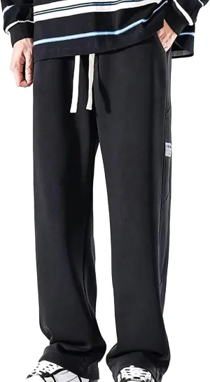 Mens Casual Pants Cargo Drawstring Elastic Waist Pants Linen Summer Beach Pants Open Bottom Casual Pants