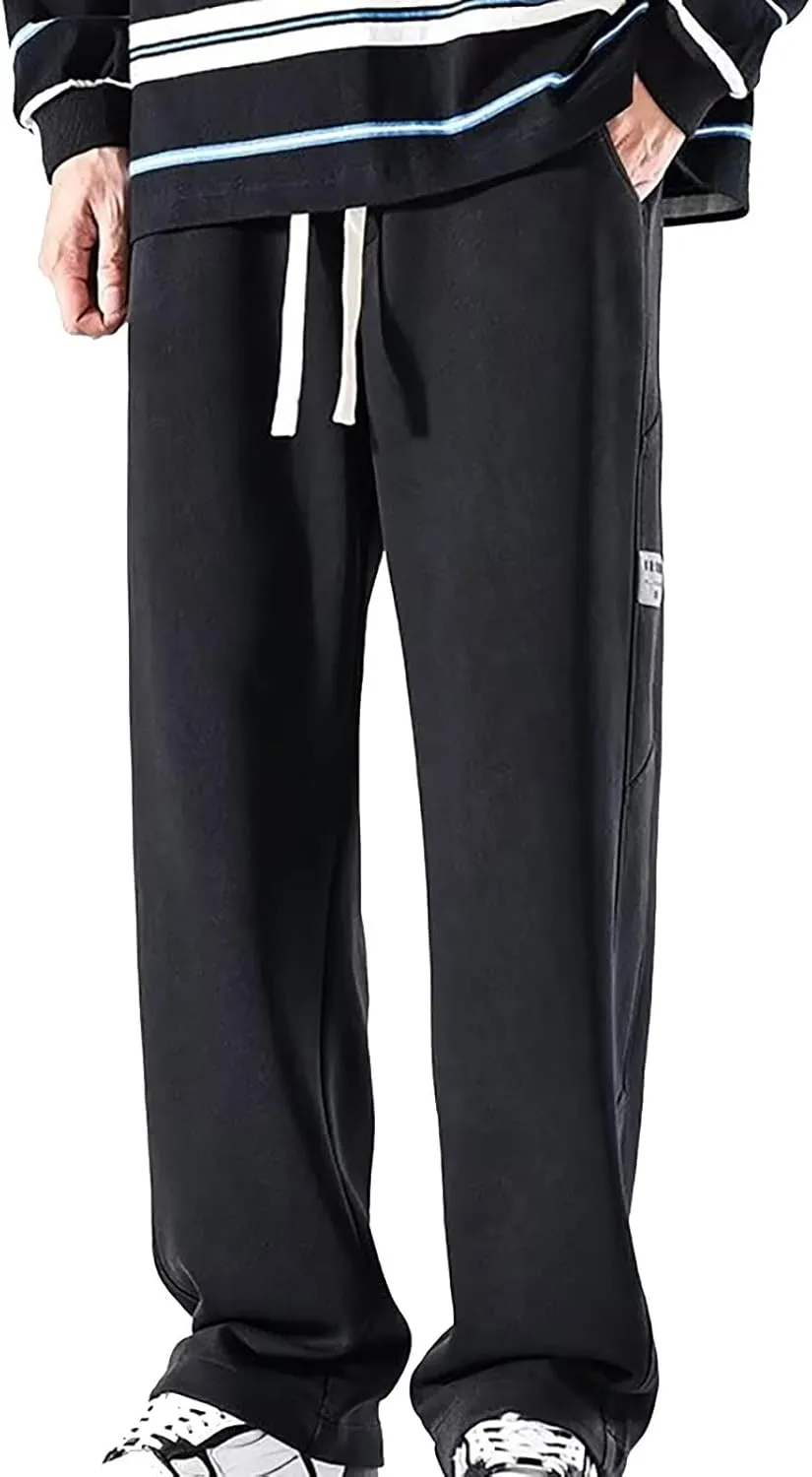 Mens Casual Pants Cargo Drawstring Elastic Waist Pants Linen Summer Beach Pants Open Bottom Casual Pants