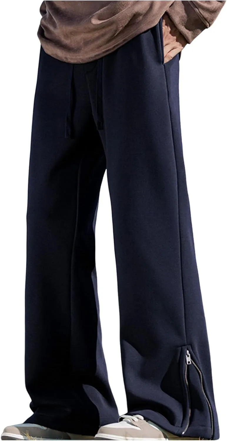 Mens Casual Pants Cargo Drawstring Elastic Waist Pants Linen Summer Beach Pants Open Bottom Casual Pants