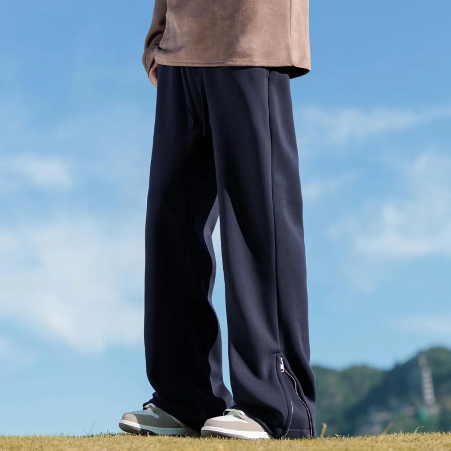 Mens Casual Pants Cargo Drawstring Elastic Waist Pants Linen Summer Beach Pants Open Bottom Casual Pants
