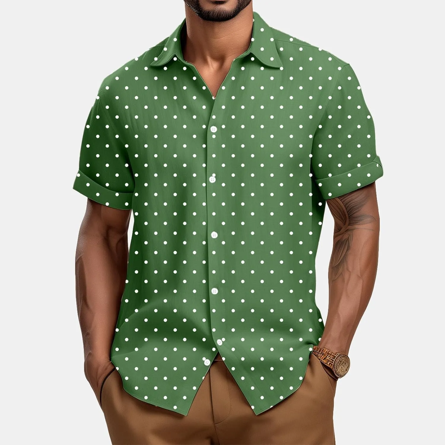 Men's Casual Polka Dot Shirts Short Sleeve Button Down Blouse Summer Beach Hawaiian Stylish Tee Tops Funny Shirt