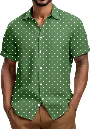 Men's Casual Polka Dot Shirts Short Sleeve Button Down Blouse Summer Beach Hawaiian Stylish Tee Tops Funny Shirt