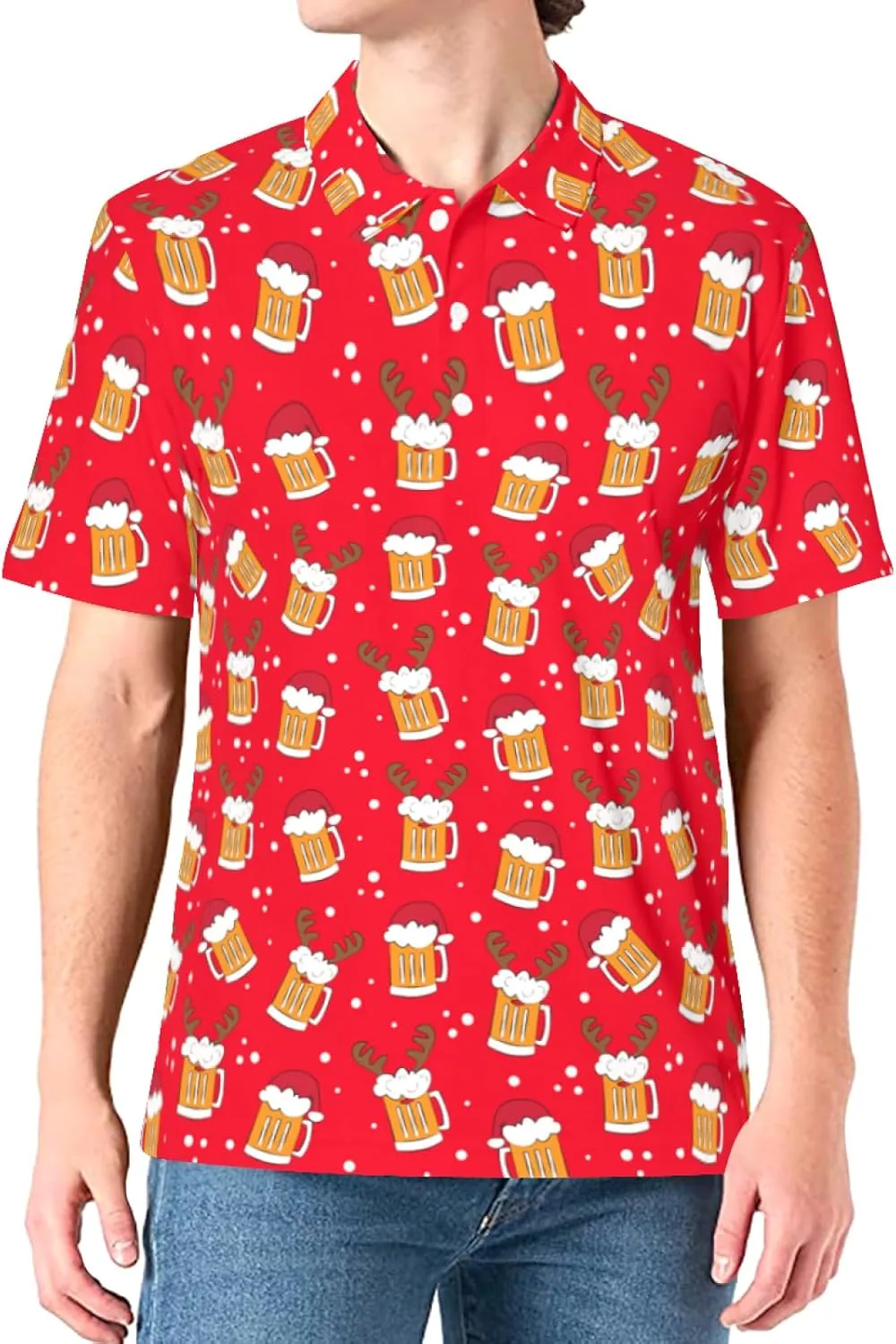 Mens Christmas Golf Polo Shirts Short Sleeve Funny Christmas Golf Shirts Ugly Santa Claus Shirts for Men