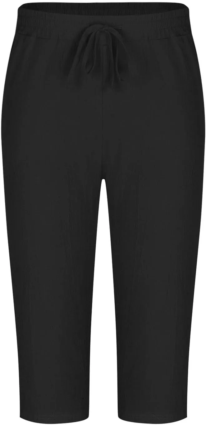 Men's Cotton Linen Cropped Trousers Mens Drawstring High Waist Capris Pants 3/4 Elasticated Waist Sweatpants