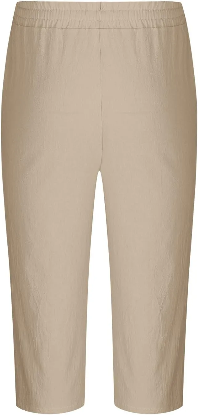 Men's Cotton Linen Cropped Trousers Mens Drawstring High Waist Capris Pants 3/4 Elasticated Waist Sweatpants