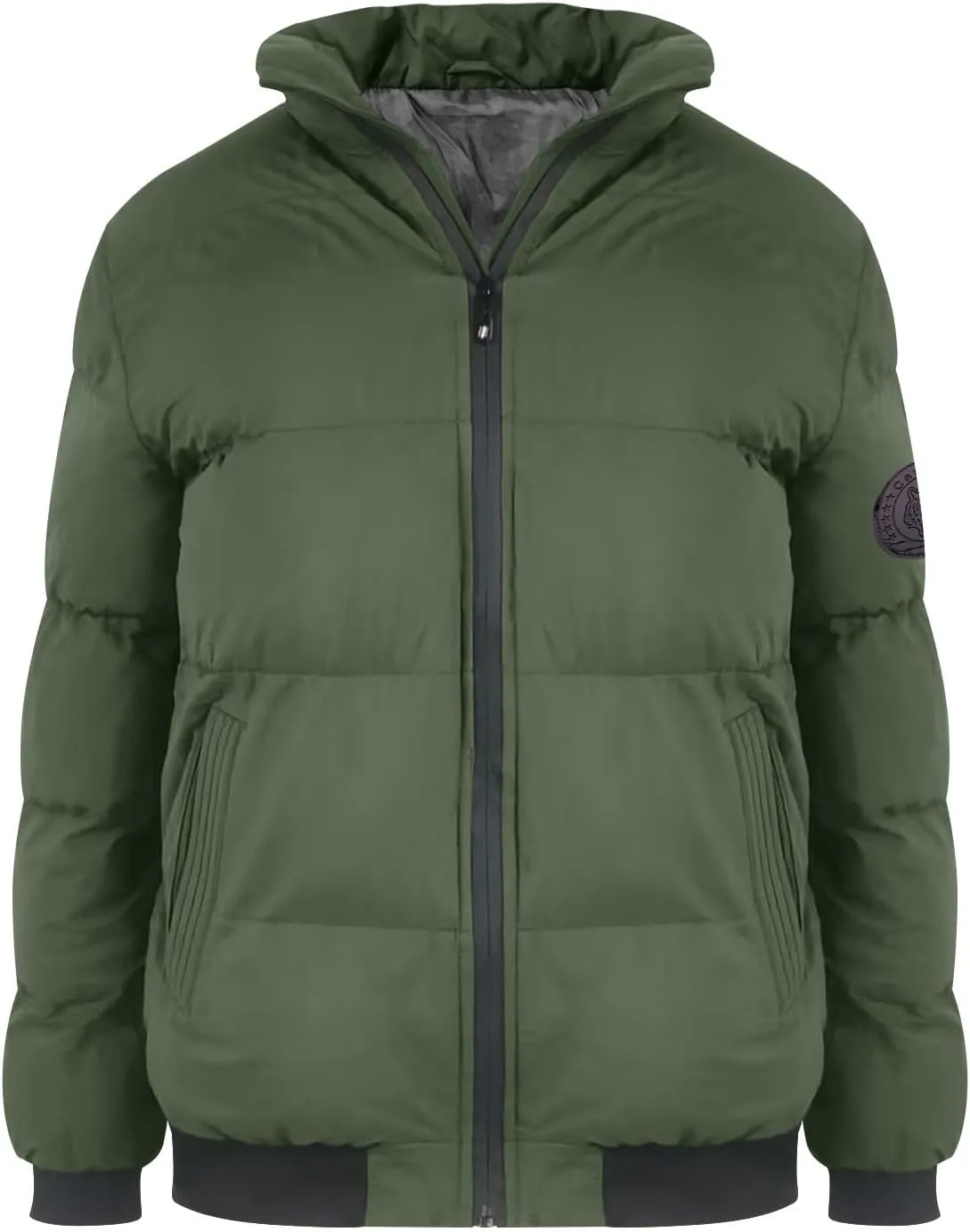 Men's Cotton Padded Puffer Jacket Winter Warm Down Coats Stand Collar Waterproof Outerwear with Pockets