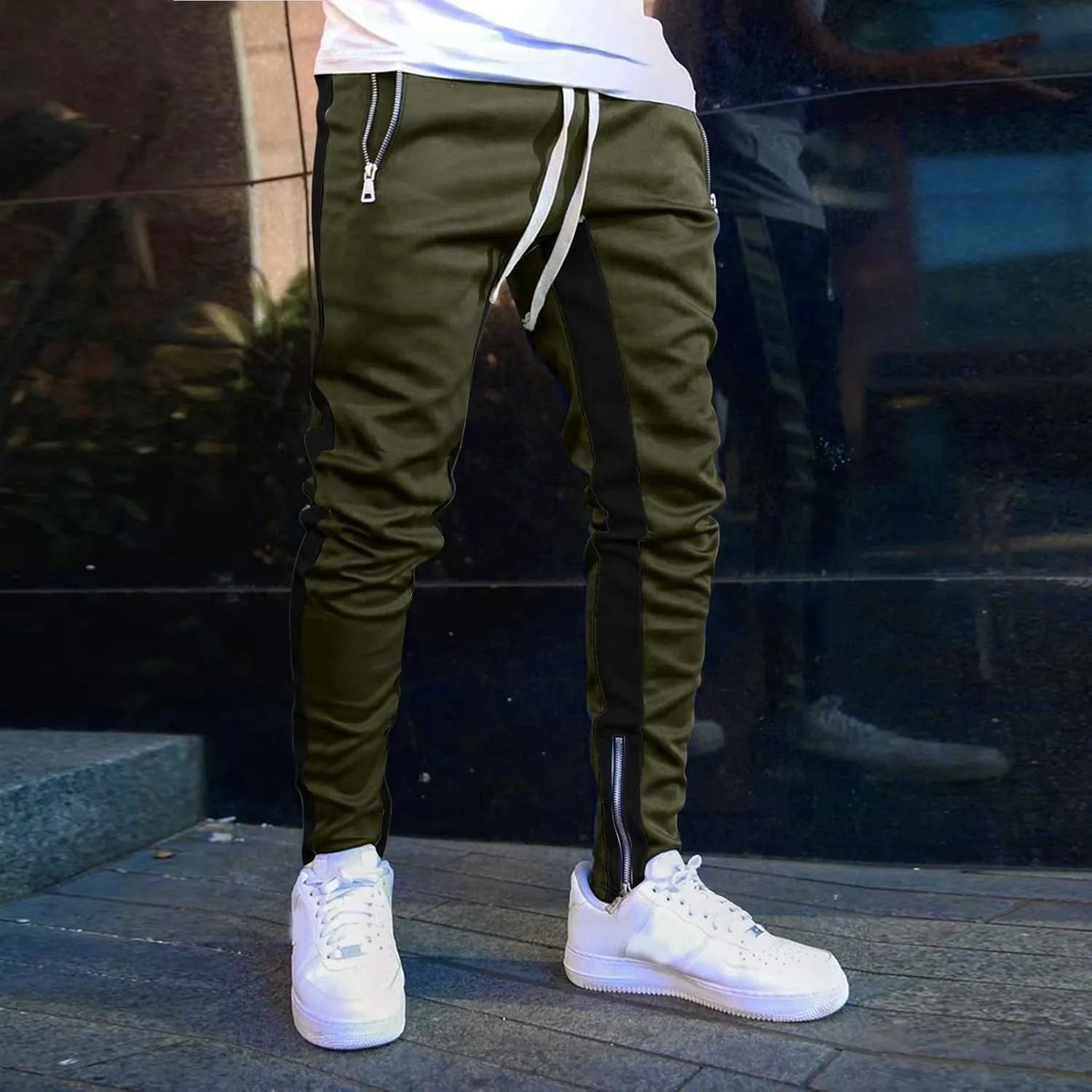 Mens Cotton Trousers Black Casual Pants for Men Men's Slim-Fit Wrinkle- Flat-Front Chino Slim Stretch Chino Trousers