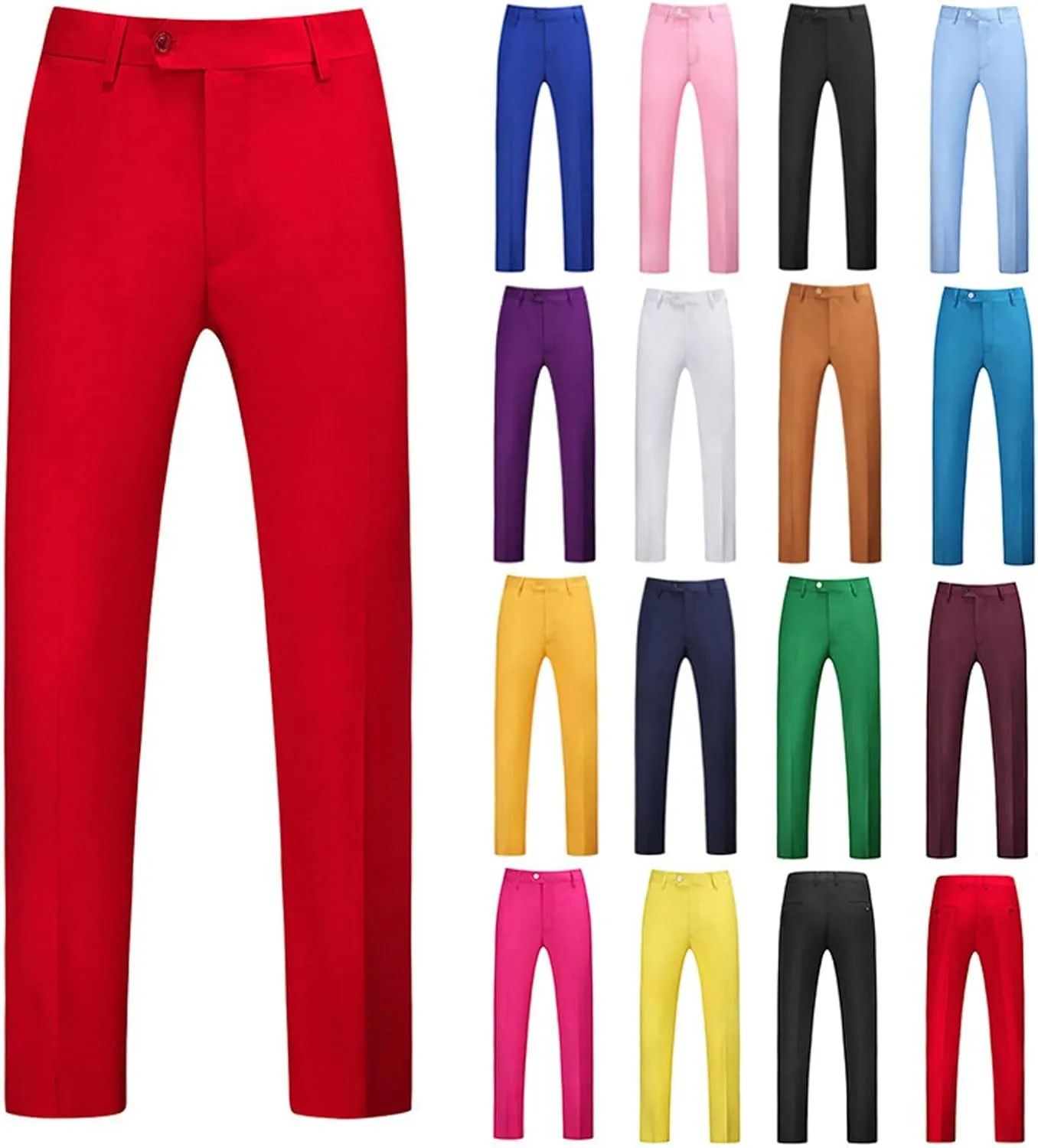 Mens Dress Pants Slim Fit Stretch Front Flat Suit Pants Solid Skinny Trousers Big Tall Work Casual Wedding Clothes