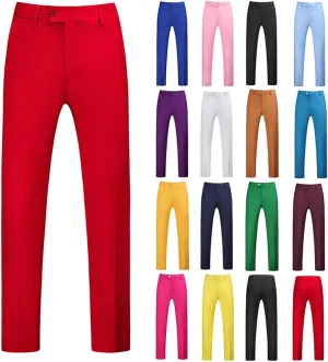 Mens Dress Pants Slim Fit Stretch Front Flat Suit Pants Solid Skinny Trousers Big Tall Work Casual Wedding Clothes