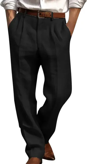 Men's Dress Pants Stretch Classic Fit Suit Pants Casual Pleated Front Dress Pants Straight Fit Pants