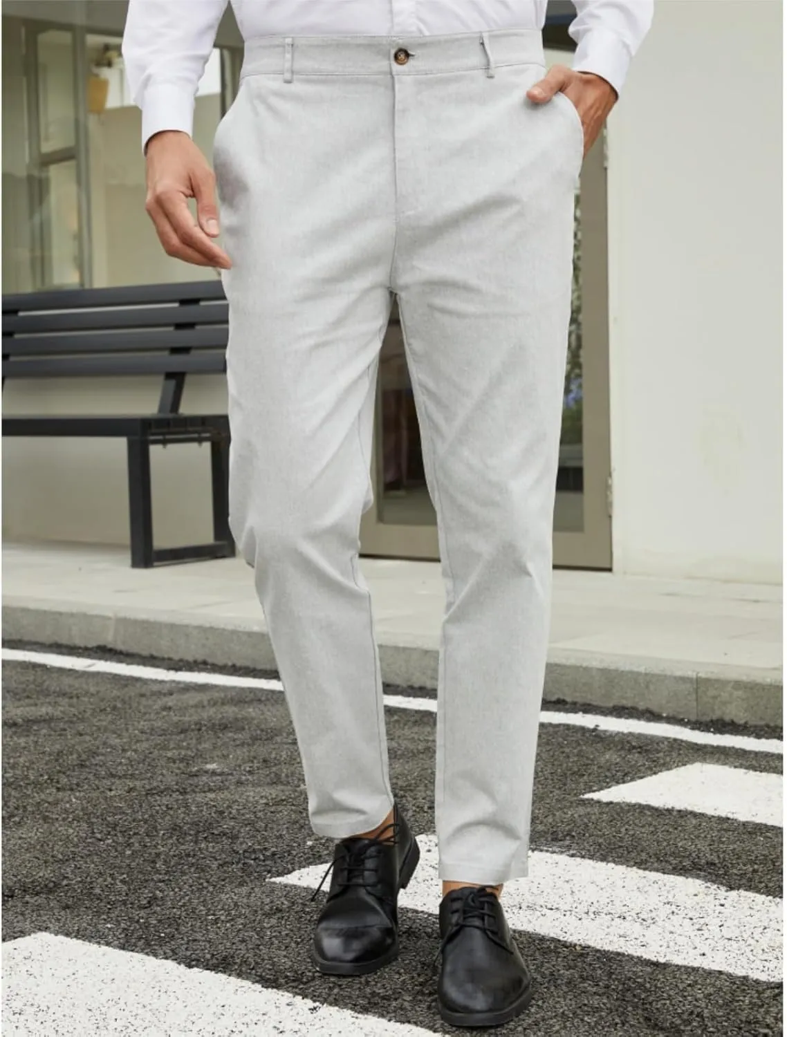 Men's Fashion Stretch Dress Pants Slim Fit Plaid Pants Business Suit Pants Casual Golf Pants