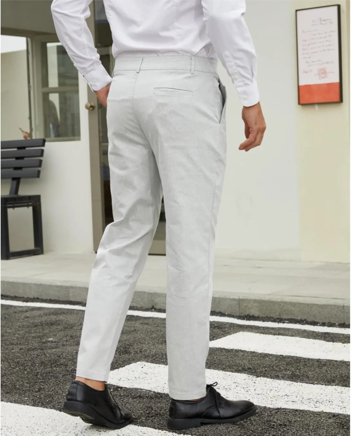 Men's Fashion Stretch Dress Pants Slim Fit Plaid Pants Business Suit Pants Casual Golf Pants