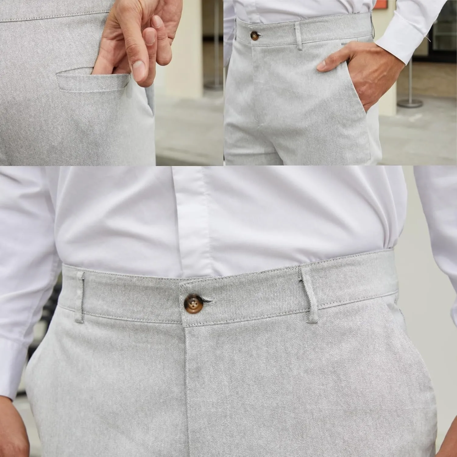 Men's Fashion Stretch Dress Pants Slim Fit Plaid Pants Business Suit Pants Casual Golf Pants