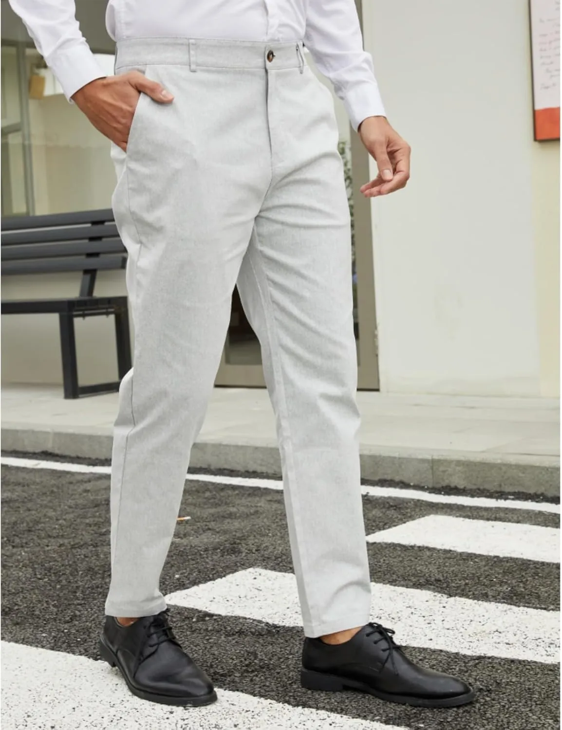 Men's Fashion Stretch Dress Pants Slim Fit Plaid Pants Business Suit Pants Casual Golf Pants