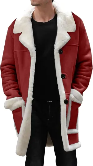 Mens Faux Leather Jacket Cozy Sherpa Fleece Lined Bomber Jackets Winter Coat Heavyweight Suede Faux Fur Trench Coat