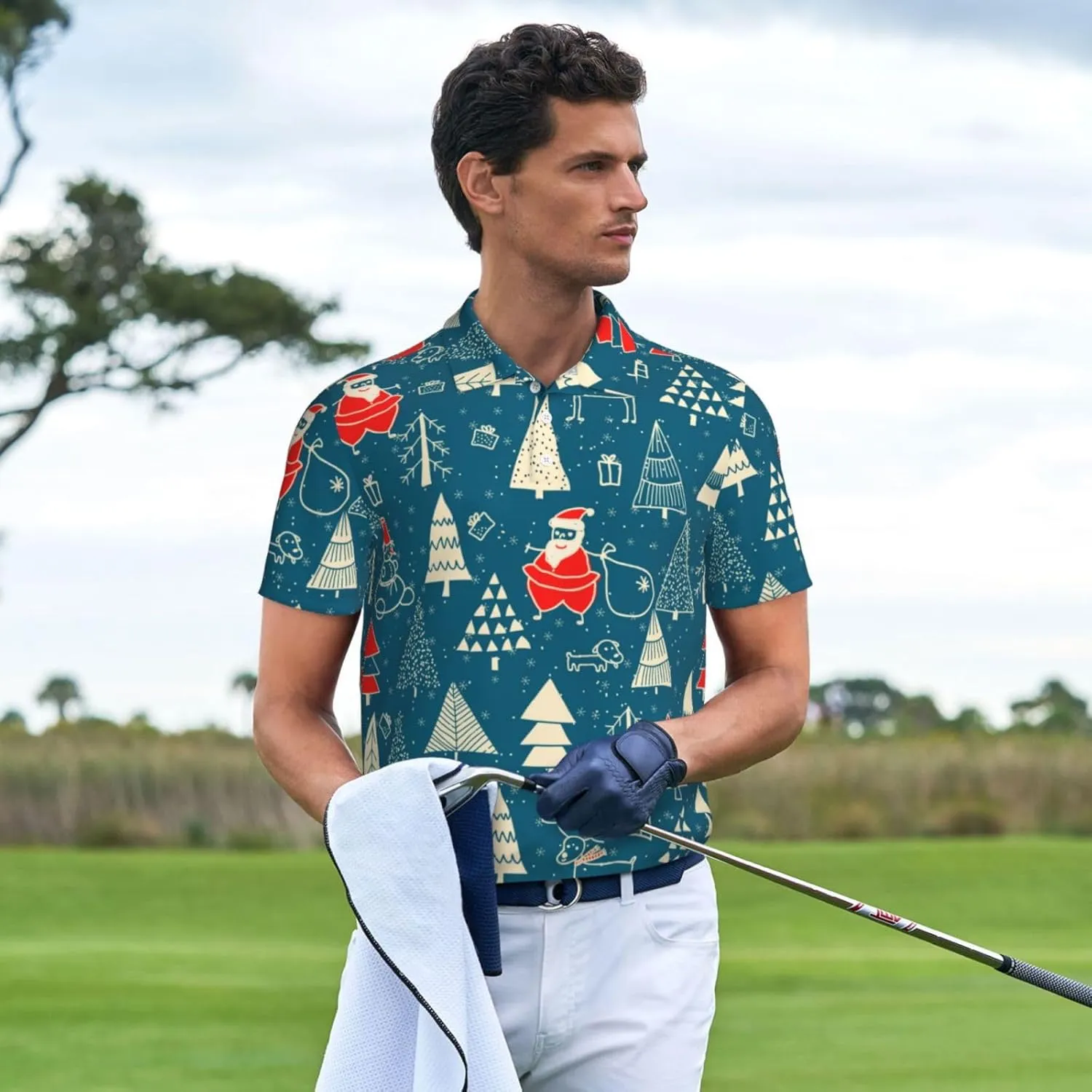 Men's Funny Golf Shirts Hawaiian Golf Polo Shirts Performance Moisture Wicking Quick Dry Athletic Short Sleeve Shirts