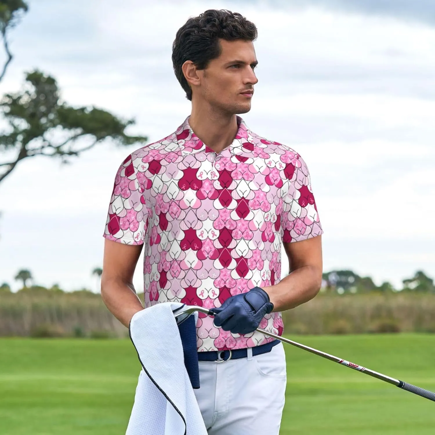 Men's Funny Golf Shirts Hawaiian Golf Polo Shirts Performance Moisture Wicking Quick Dry Athletic Short Sleeve Shirts